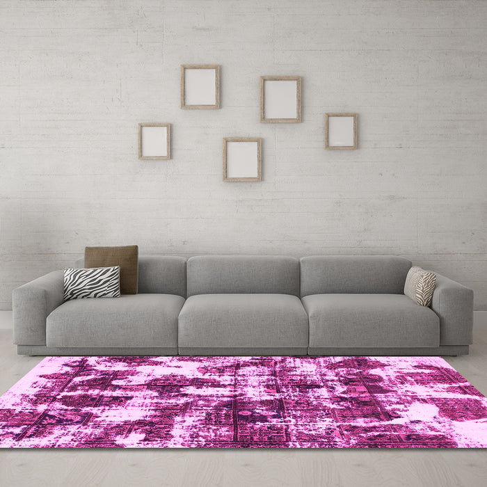 Machine Washable Abstract Pink Modern Rug in a Living Room, wshabs1132pnk