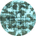 Round Machine Washable Abstract Light Blue Modern Rug, wshabs1132lblu