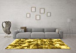 Machine Washable Abstract Yellow Modern Rug in a Living Room, wshabs1132yw