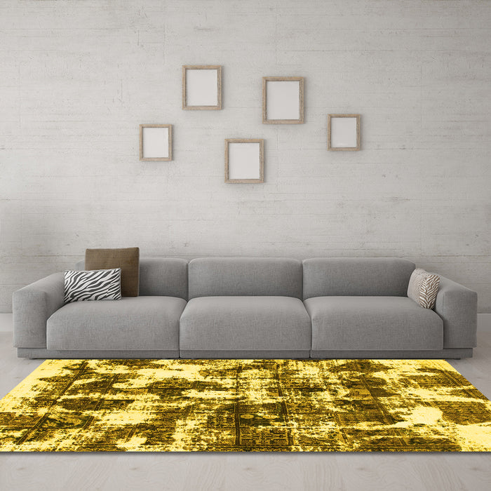 Machine Washable Abstract Yellow Modern Rug in a Living Room, wshabs1132yw