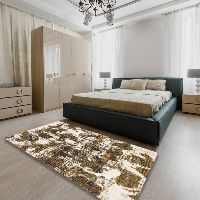 Square Abstract Reddish Brown Modern Rug in a Living Room, abs1132