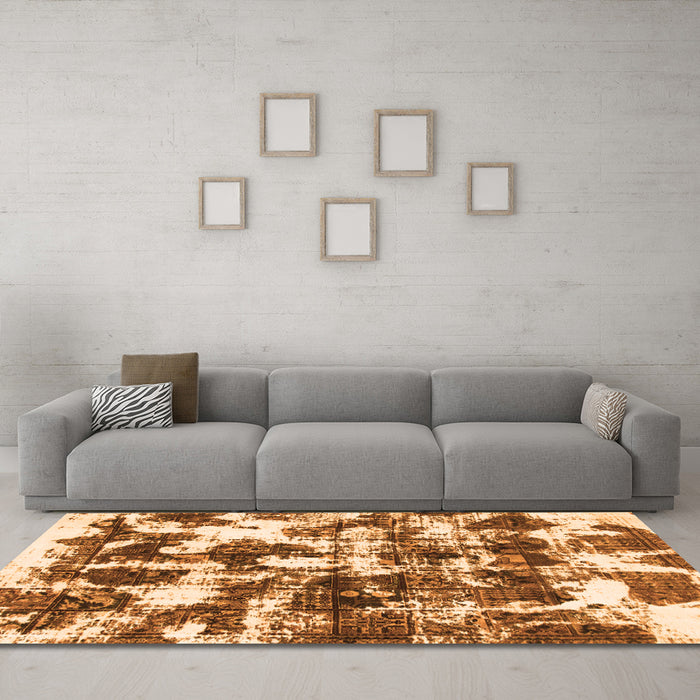 Machine Washable Abstract Orange Modern Area Rugs in a Living Room, wshabs1132org