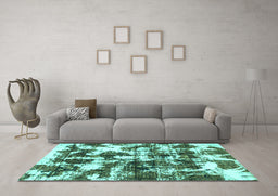 Machine Washable Abstract Turquoise Modern Area Rugs in a Living Room,, wshabs1132turq