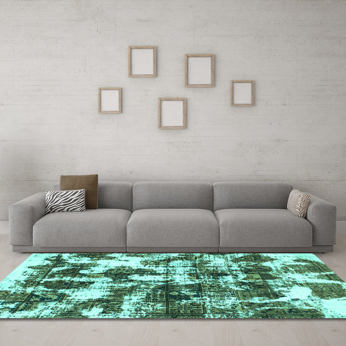 Machine Washable Abstract Turquoise Modern Area Rugs in a Living Room,, wshabs1132turq