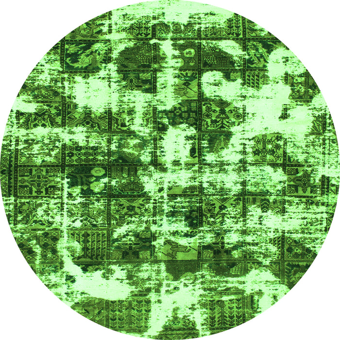 Round Abstract Green Modern Rug, abs1132grn