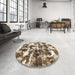 Round Machine Washable Abstract Red Brown Rug in a Office, wshabs1132