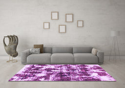 Machine Washable Abstract Purple Modern Area Rugs in a Living Room, wshabs1132pur