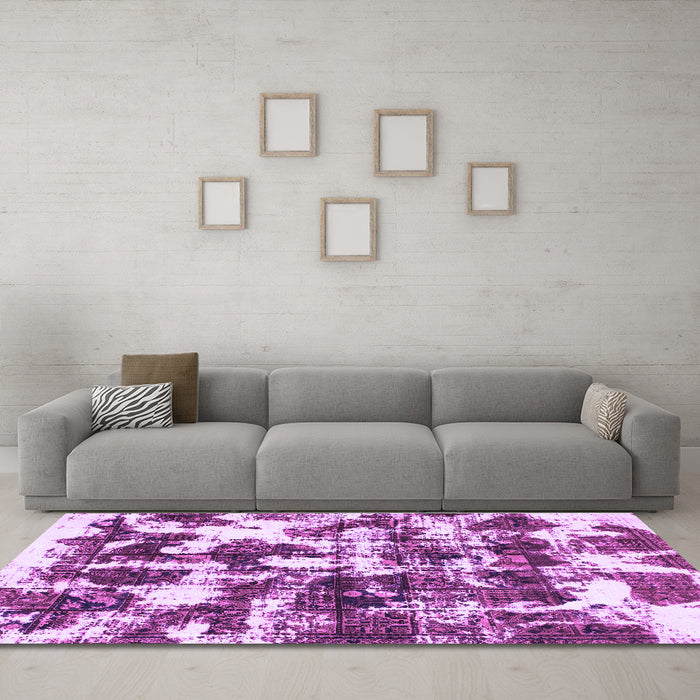 Machine Washable Abstract Purple Modern Area Rugs in a Living Room, wshabs1132pur