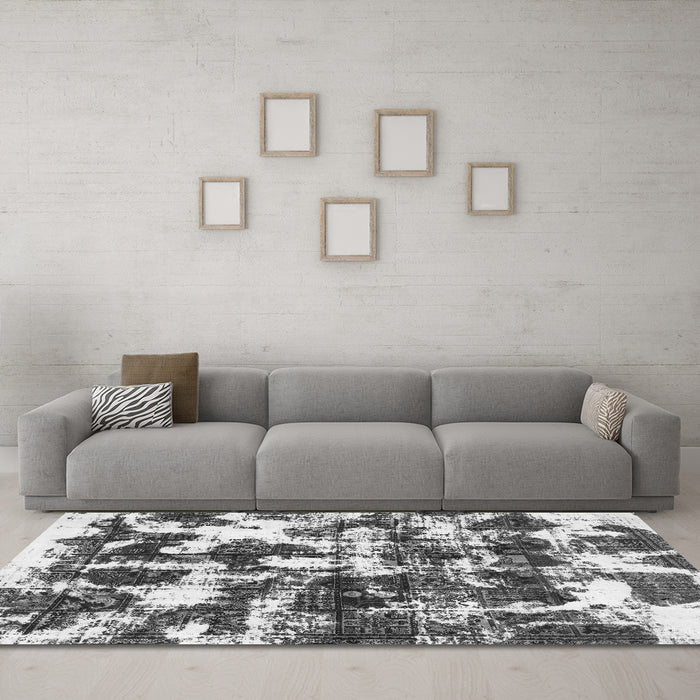 Machine Washable Abstract Gray Modern Rug in a Living Room,, wshabs1132gry