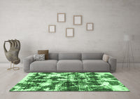 Machine Washable Abstract Emerald Green Modern Rug, wshabs1132emgrn