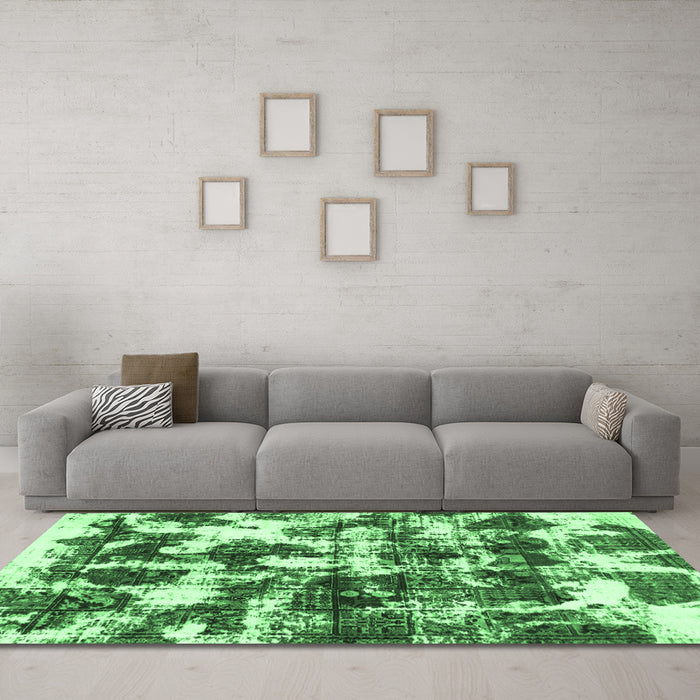 Machine Washable Abstract Emerald Green Modern Area Rugs in a Living Room,, wshabs1132emgrn