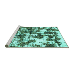 Sideview of Machine Washable Abstract Turquoise Modern Area Rugs, wshabs1132turq