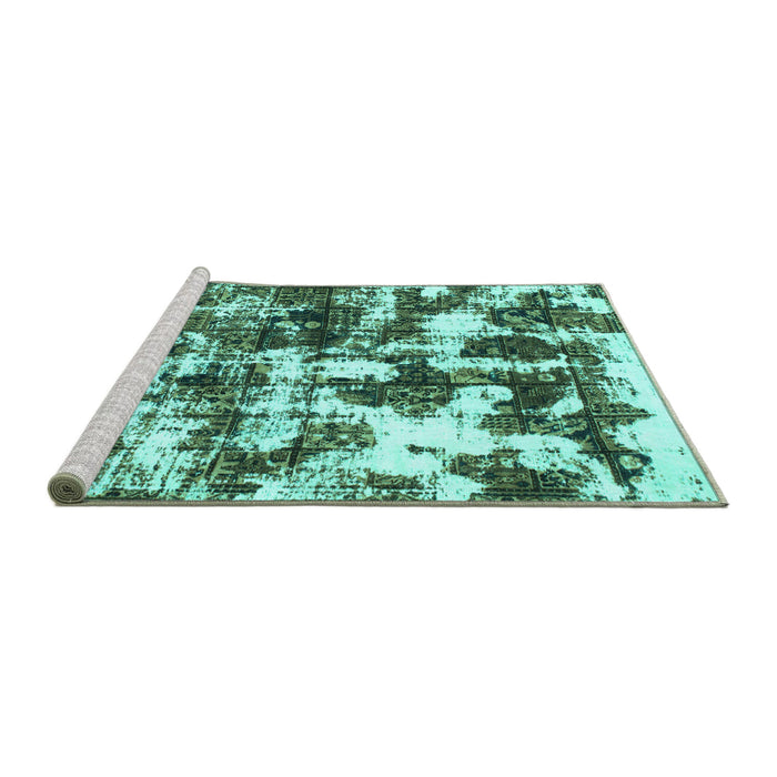 Sideview of Machine Washable Abstract Turquoise Modern Area Rugs, wshabs1132turq