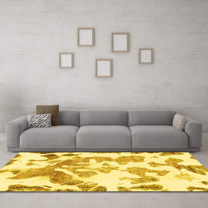 Machine Washable Abstract Yellow Modern Rug in a Living Room, wshabs1133yw