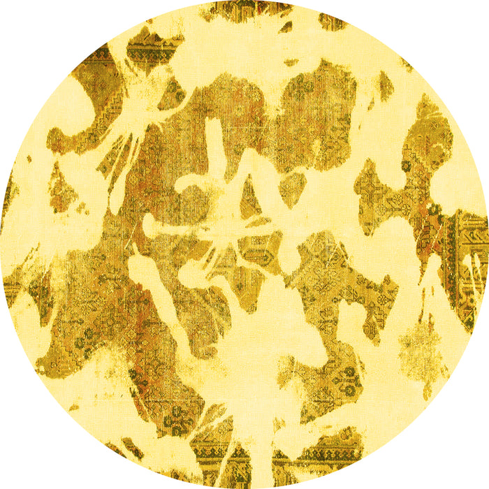 Round Machine Washable Abstract Yellow Modern Rug, wshabs1133yw
