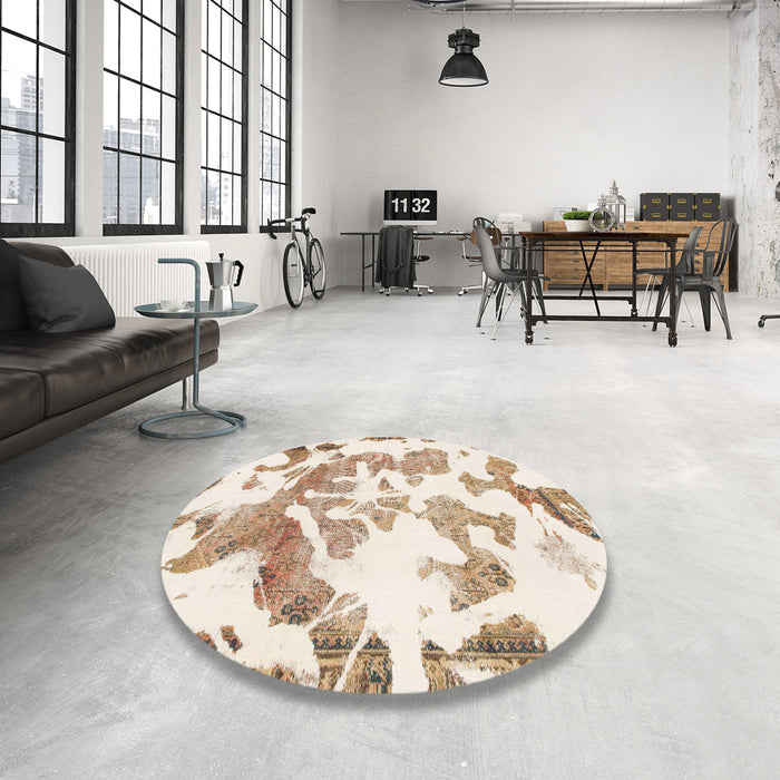 Abstract Champagne Beige Modern Rug in a Kitchen, abs1133
