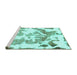 Sideview of Machine Washable Abstract Turquoise Modern Area Rugs, wshabs1133turq