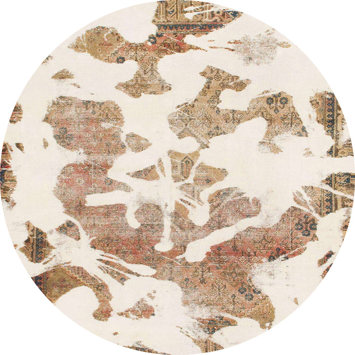 Round Machine Washable Abstract Champagne Beige Rug, wshabs1133