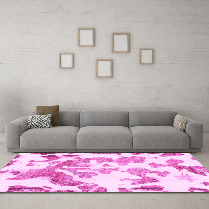 Machine Washable Abstract Pink Modern Rug in a Living Room, wshabs1133pnk