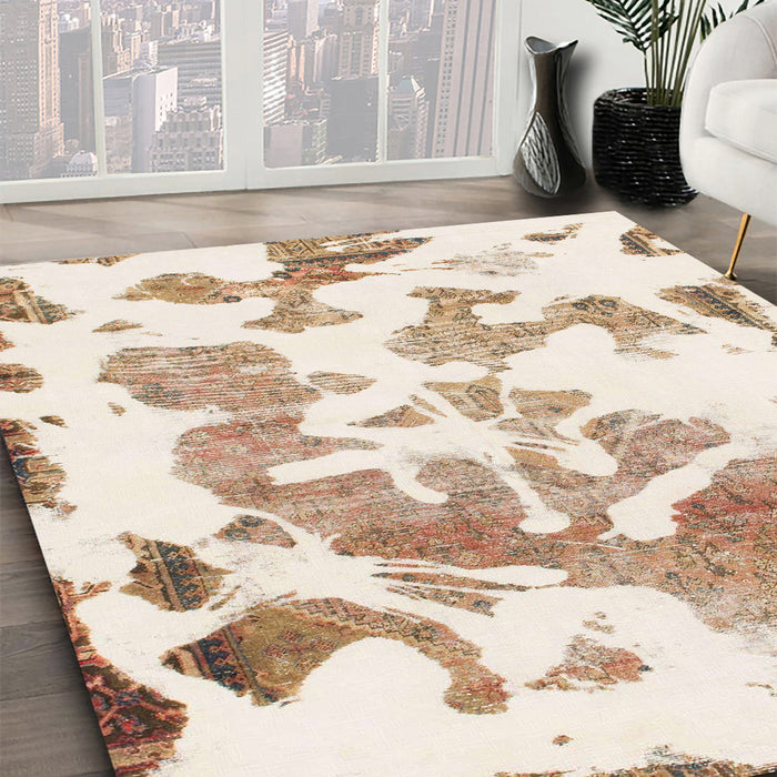 Abstract Champagne Beige Modern Rug in Family Room, abs1133