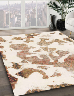 Machine Washable Abstract Champagne Beige Rug in a Family Room, wshabs1133