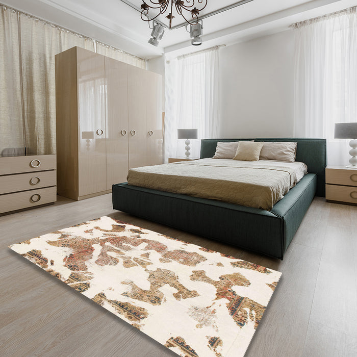 Round Abstract Champagne Beige Modern Rug in a Office, abs1133