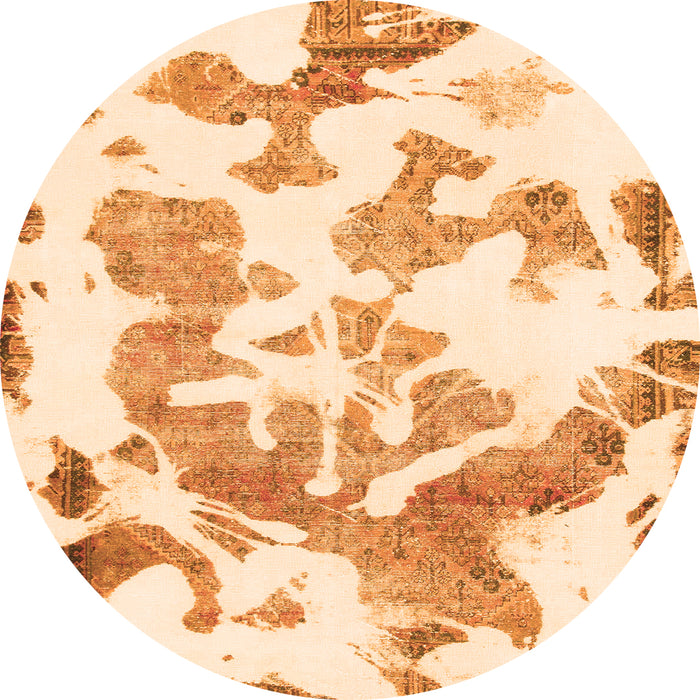 Round Machine Washable Abstract Orange Modern Area Rugs, wshabs1133org