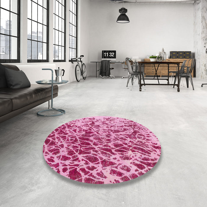 Round Machine Washable Abstract Violet Purple Rug in a Office, wshabs1134