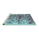 Sideview of Machine Washable Abstract Turquoise Modern Area Rugs, wshabs1134turq