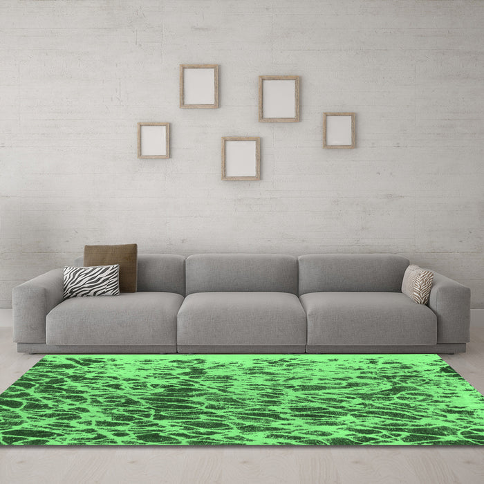 Machine Washable Abstract Emerald Green Modern Area Rugs in a Living Room,, wshabs1134emgrn