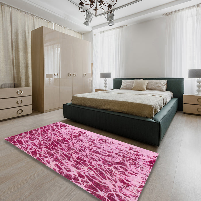 Square Abstract Violet Purple Modern Rug in a Living Room, abs1134