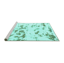 Sideview of Machine Washable Abstract Turquoise Modern Area Rugs, wshabs1135turq