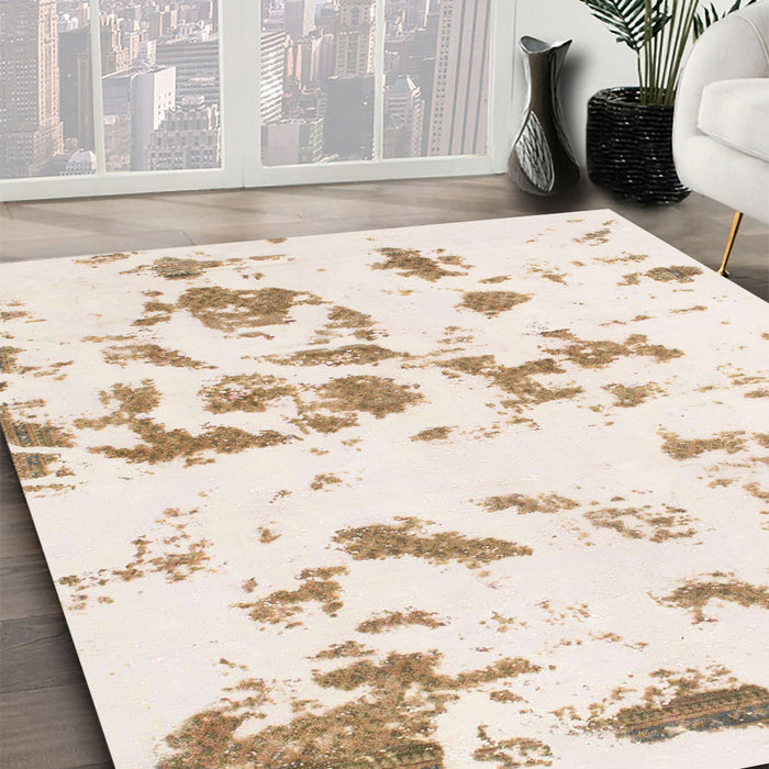 Machine Washable Abstract Champagne Beige Rug in a Family Room, wshabs1135