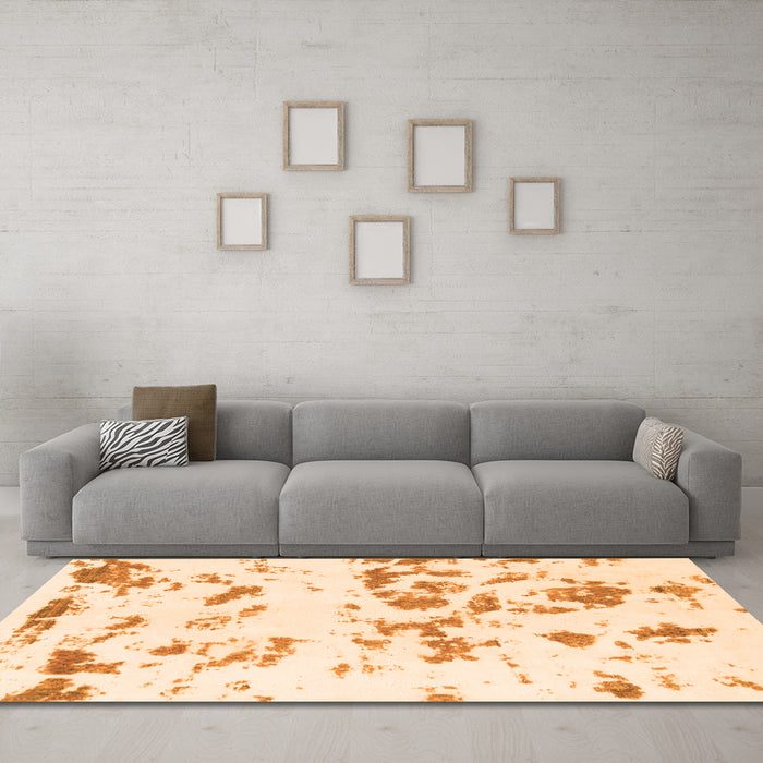 Machine Washable Abstract Orange Modern Area Rugs in a Living Room, wshabs1135org