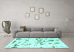 Machine Washable Abstract Turquoise Modern Area Rugs in a Living Room,, wshabs1135turq