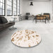 Round Machine Washable Abstract Champagne Beige Rug in a Office, wshabs1135