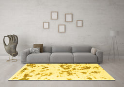 Machine Washable Abstract Yellow Modern Rug in a Living Room, wshabs1135yw