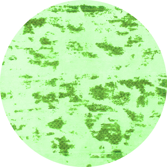 Round Machine Washable Abstract Green Modern Area Rugs, wshabs1135grn