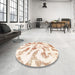 Round Machine Washable Abstract Blanched Almond Beige Rug in a Office, wshabs1136