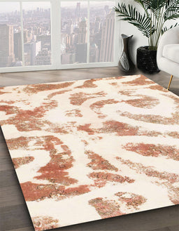 Abstract Blanched Almond Beige Modern Rug in Family Room, abs1136