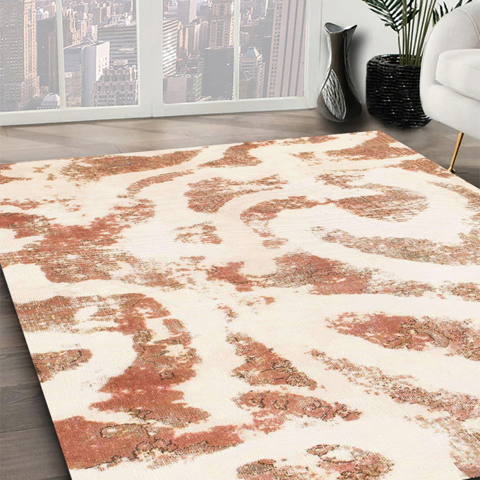 Machine Washable Abstract Blanched Almond Beige Rug in a Family Room, wshabs1136