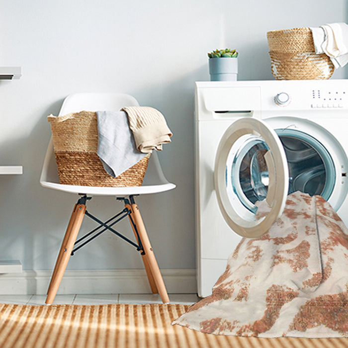 Machine Washable Abstract Blanched Almond Beige Rug in a Washing Machine, wshabs1136