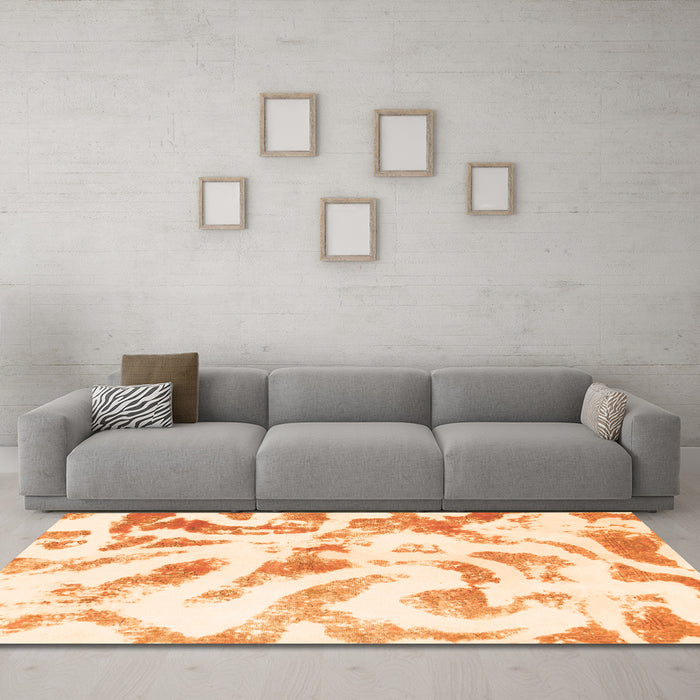 Machine Washable Abstract Orange Modern Area Rugs in a Living Room, wshabs1136org