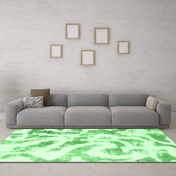 Machine Washable Abstract Emerald Green Modern Area Rugs in a Living Room,, wshabs1136emgrn