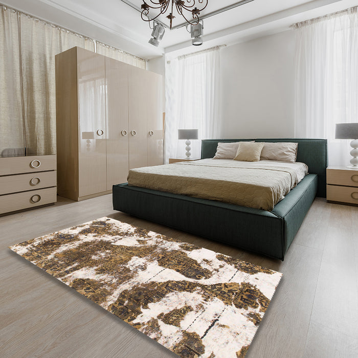 Square Abstract Reddish Brown Modern Rug in a Living Room, abs1137