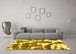Machine Washable Abstract Yellow Modern Rug in a Living Room, wshabs1137yw