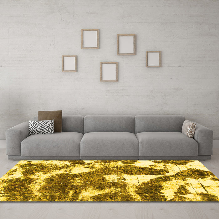 Machine Washable Abstract Yellow Modern Rug in a Living Room, wshabs1137yw
