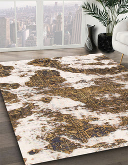 Machine Washable Abstract Red Brown Rug in a Family Room, wshabs1137
