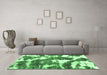 Machine Washable Abstract Emerald Green Modern Area Rugs in a Living Room,, wshabs1137emgrn