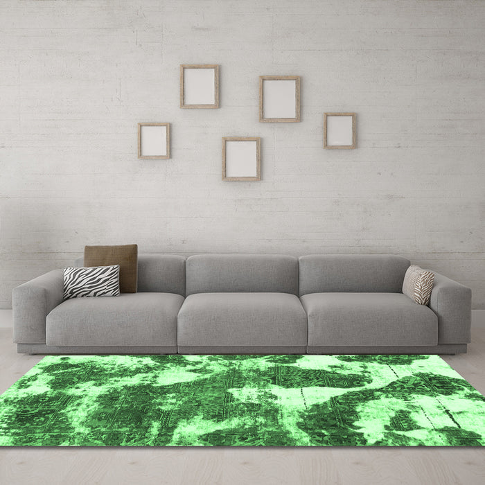 Machine Washable Abstract Emerald Green Modern Area Rugs in a Living Room,, wshabs1137emgrn